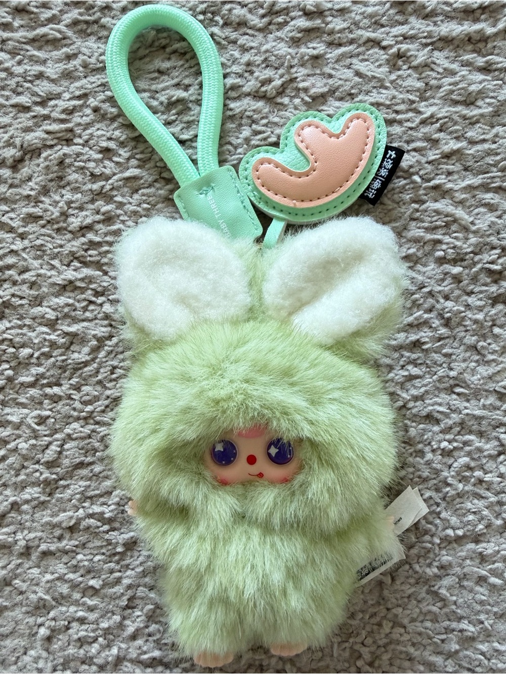 Baby Three Super Mini Little Bunny Mint Green Plush Keychain | Rotatable Eyes